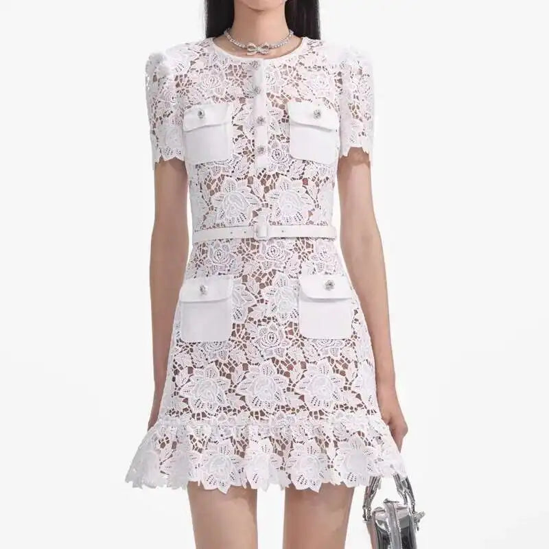 Runway Elegant Blue Embroidery Lace Dresses