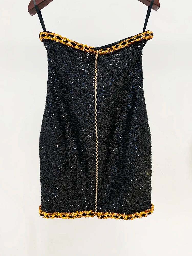 HIGH STREET Newest 2026  Designer Runway Fashion Women's Gold Chains Sequined Strapless Sheath Tube Dress