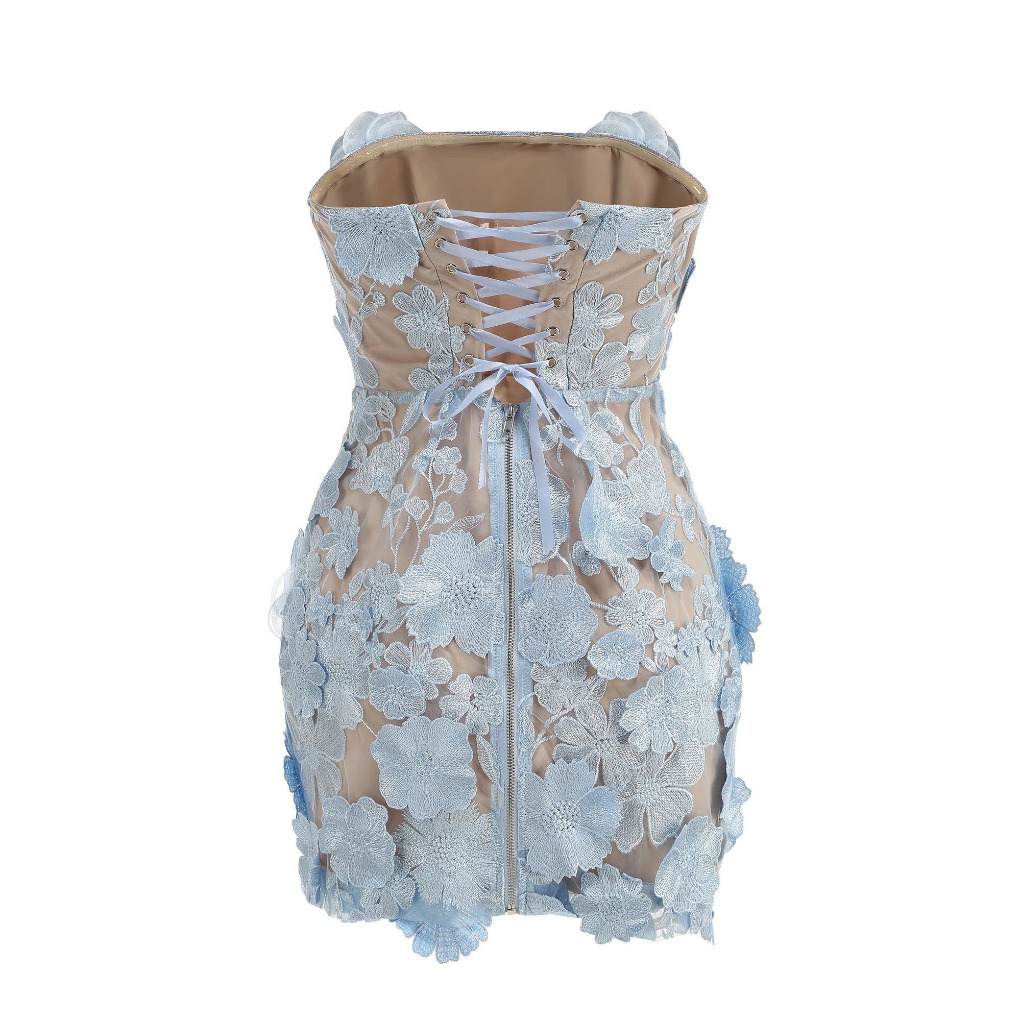 3 D Flowers embroidered strapless dress