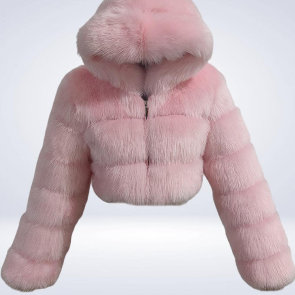 Fur Hooded Zipper Cropped