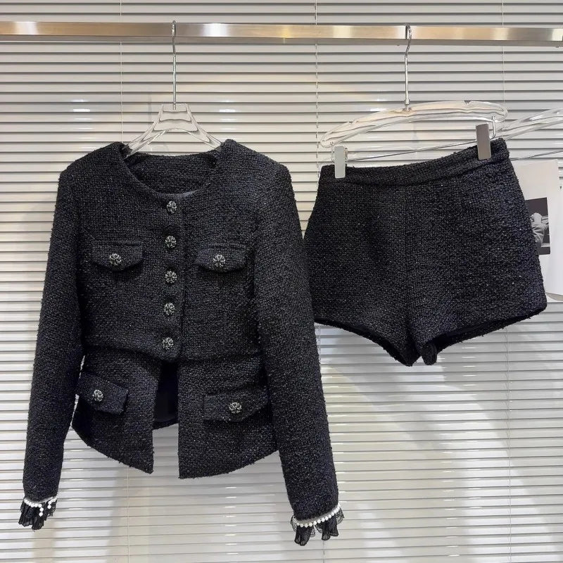 Elegant tweed Jacket & shorts Two Piece