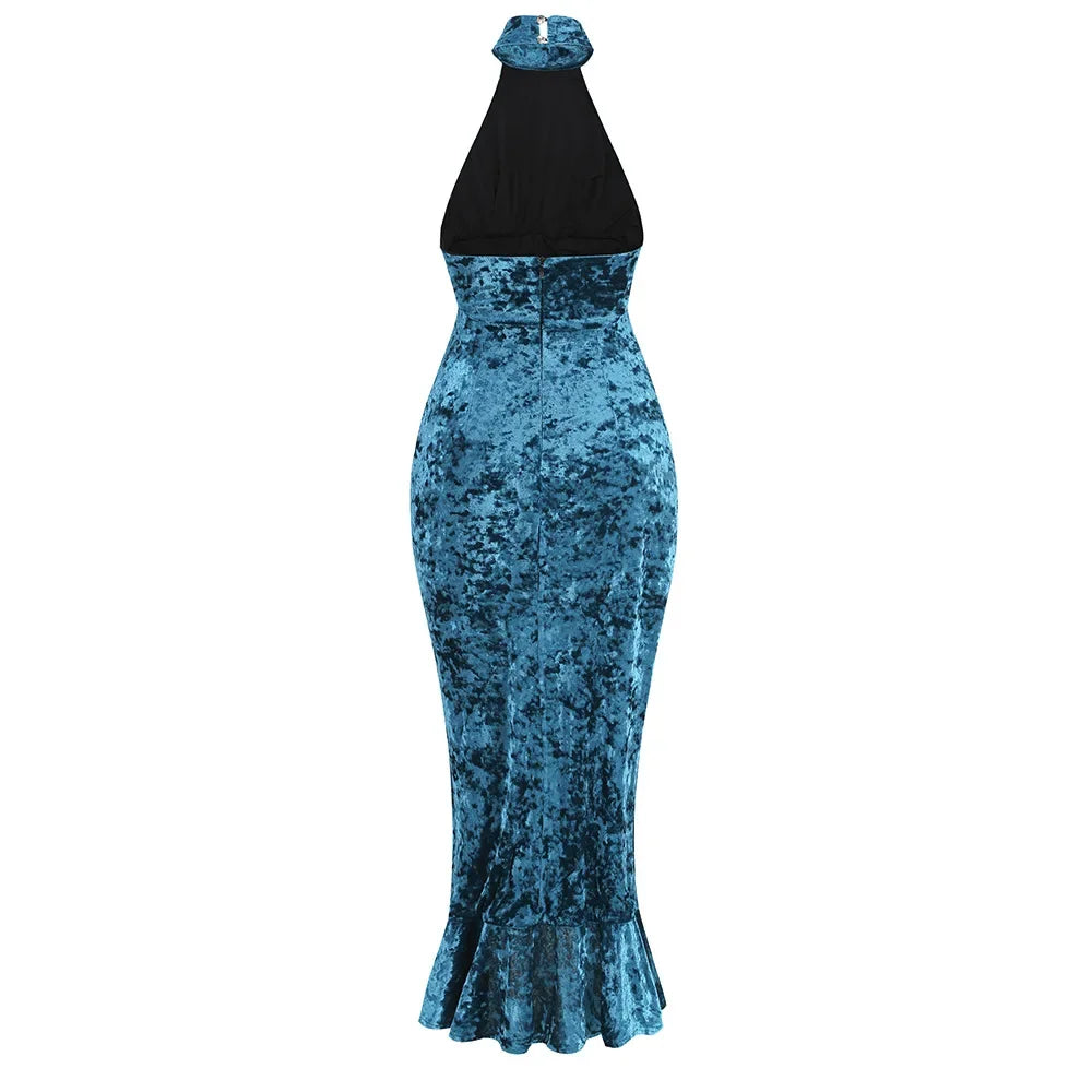 Velvet Long Dress Asymmetrical Slit