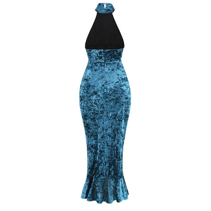 Velvet Long Dress Asymmetrical Slit