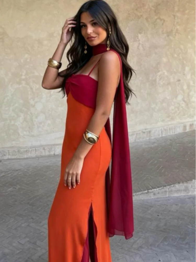 Orange summer dress with scarf