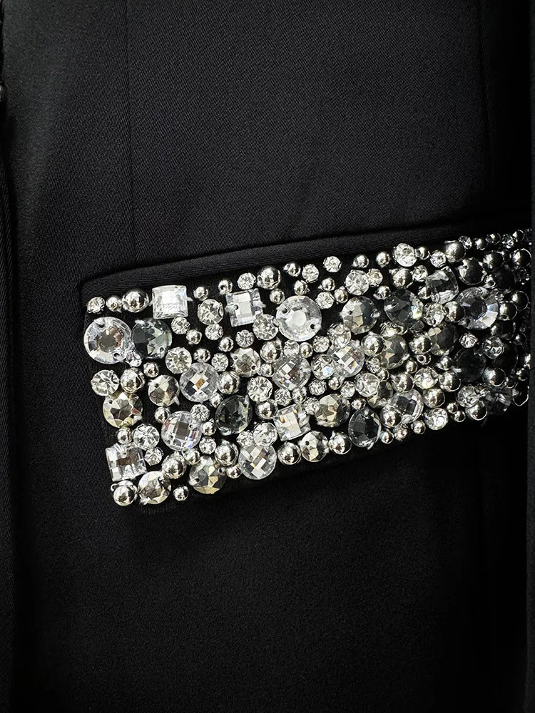 Party Verziert Schwarz Weiß Blazer Jacke Kleid Hohe Qualität Premium