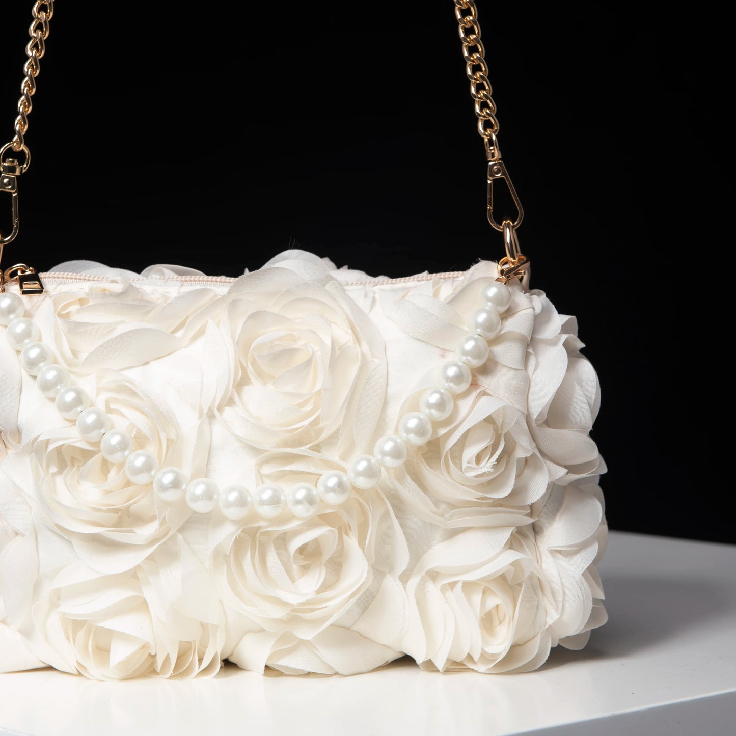 Elegant rose Flower dinner bag, Faux pearl handbag