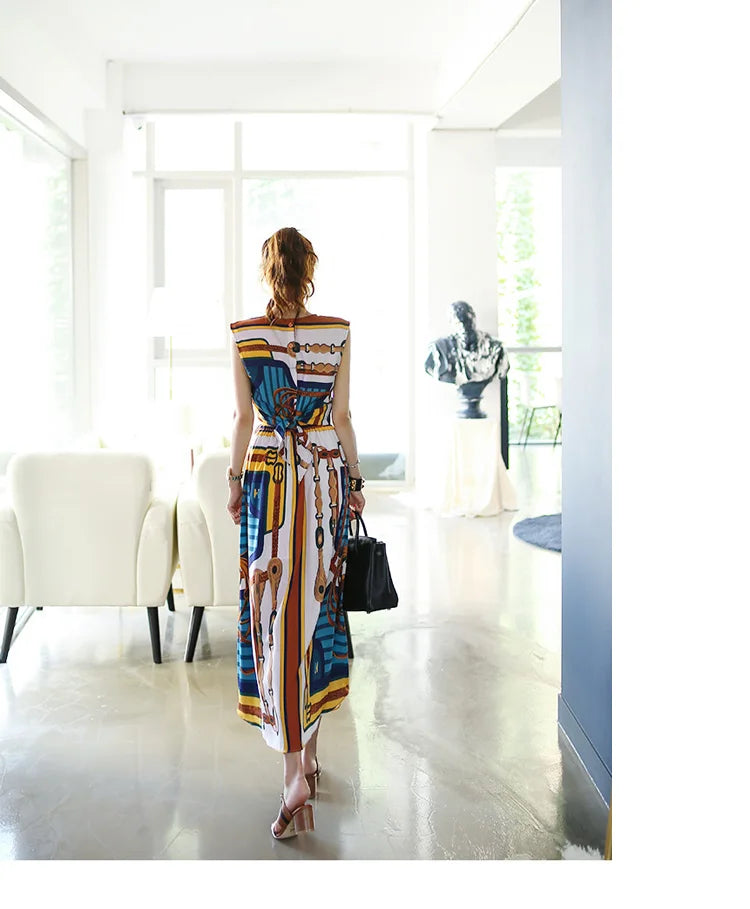 H Han Queen Hot Sales Korean Women's Summer Sexy Prints Work 2 Pieces Set Sleeveless Tops & A-Line Long Skirt Korean Skirt Suit