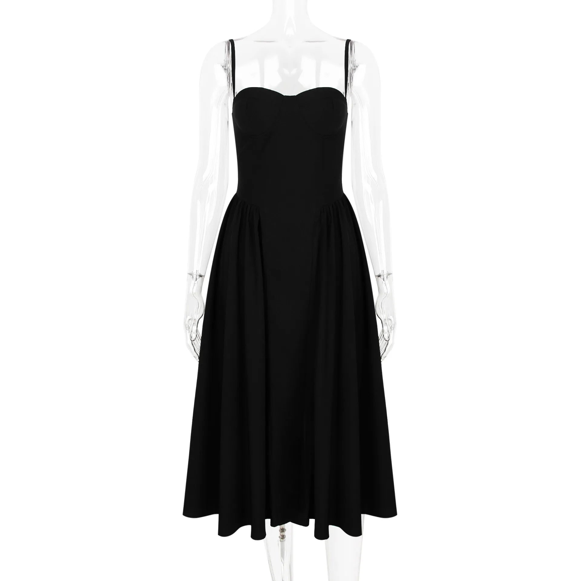 Suninheart Spaghetti Strap Summer Party Dresses 2025 New Arrivals Fit and Flare Elegant Midi Dress Red Night Date Dress - Shellss