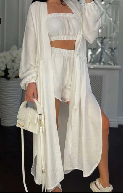 Trendy Loose White 2 Piece set white shorts and cover