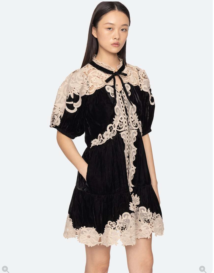 Sea New York Medina Velvet & Lace Mini Dress - Shellss