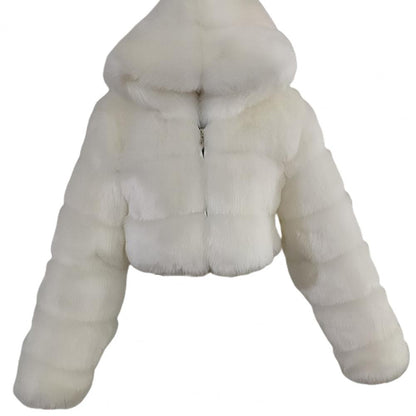 Fur Hooded Zipper Cropped