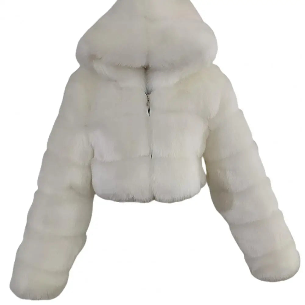Fur Hooded Zipper Cropped