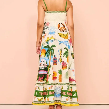 Paradise Graffiti Print Linen Dress