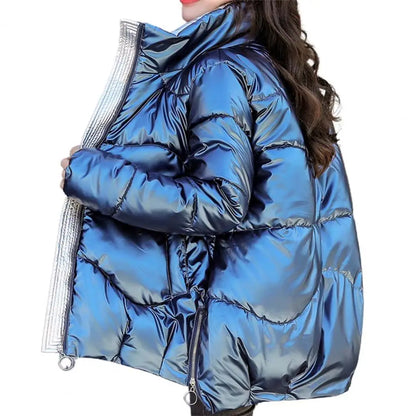 Jacket Bright Surface Winter Women Stand Collar Puffer