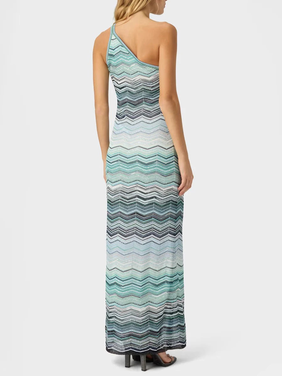 Missoni One Shoulder zigzag wavy dress