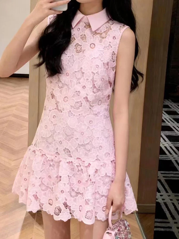 Pink Flower Embroidery Lace dress