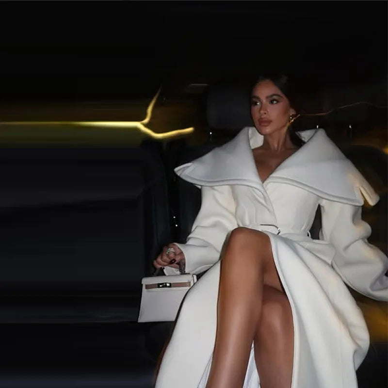 Stylish Elegant Woolen Coat Belted High-end