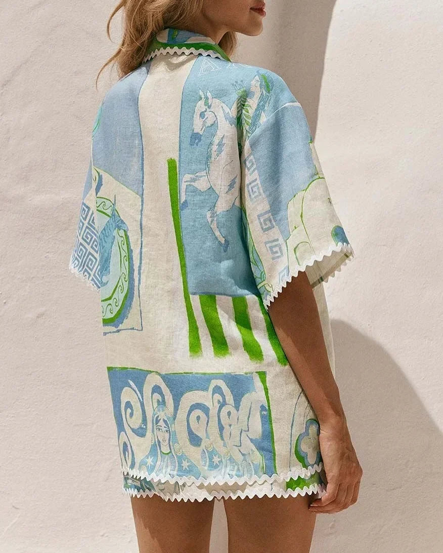 Lapel Short Sleeves Pocket Shirt set