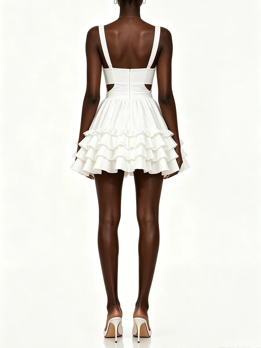 Cutout Ruffle Slimming Mini Dress