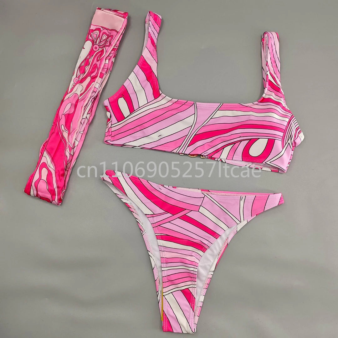 Luxury Design Pink Scarf Swimsuits