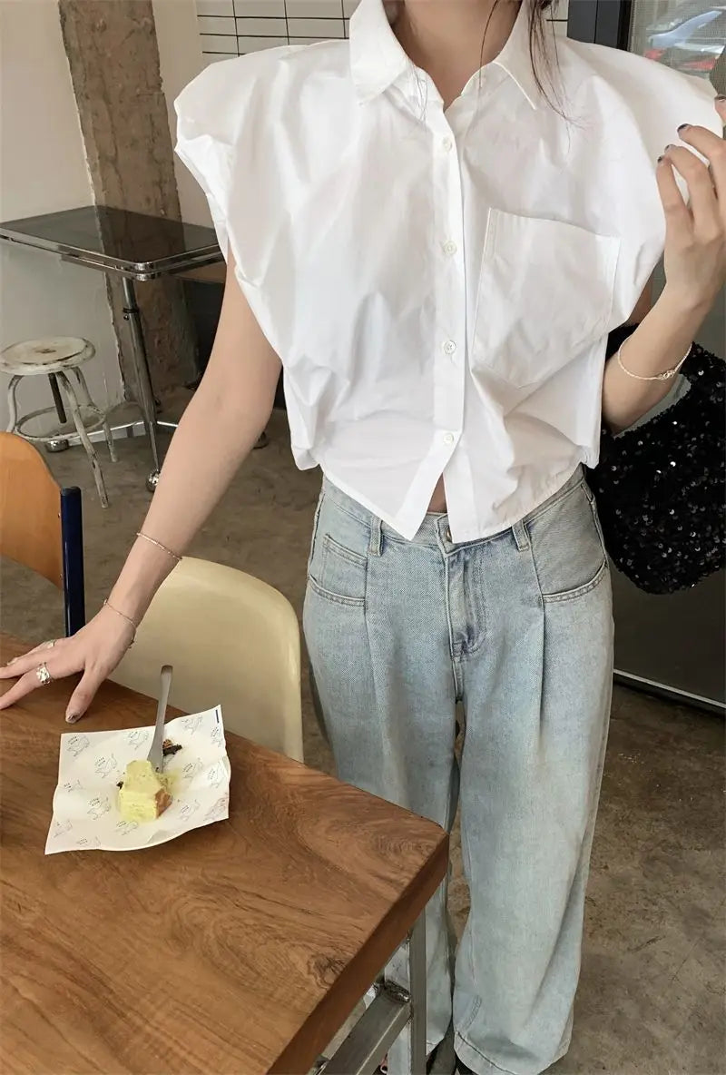 Vintage broad shoulder Crop Top CH