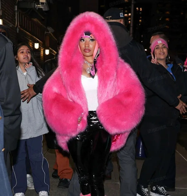 Solid Color Hooded faux Fur