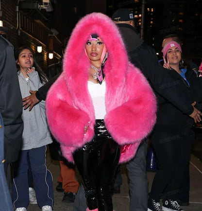 Solid Color Hooded faux Fur