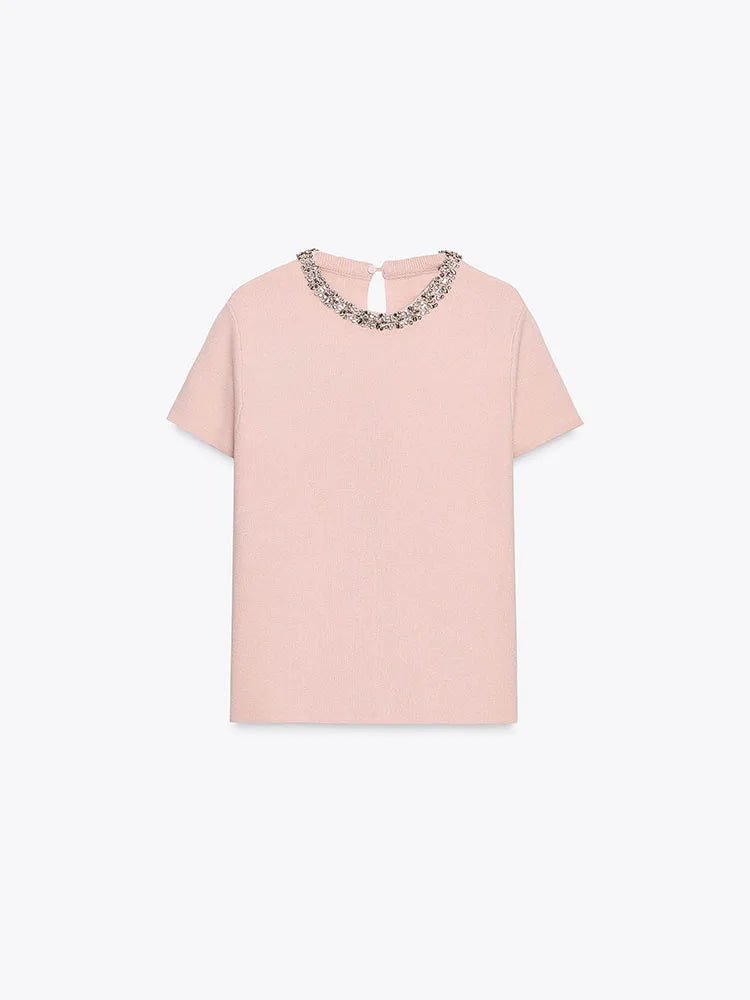 Zara Knit Embellished Neck top and skirt