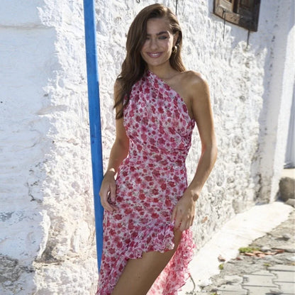 Floral One-Shoulder Chiffon Asymmetrical dress