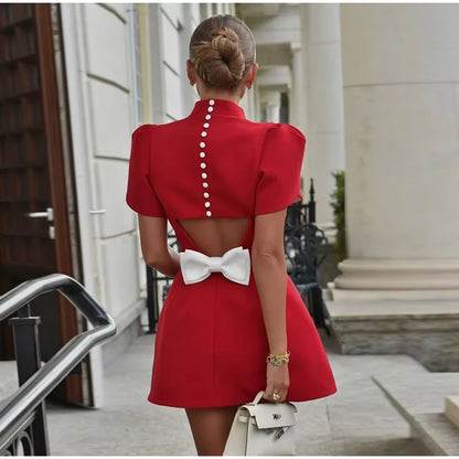 Elegant Womens White Bow Chic Dress