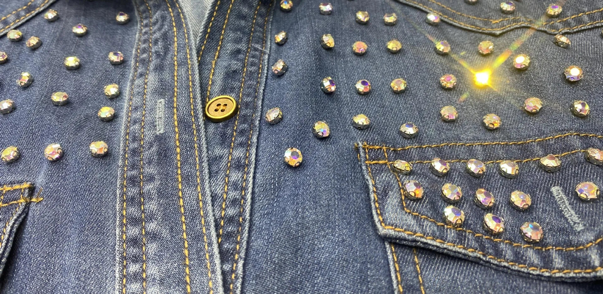Diamonds Beaded Denim Shirts Rhinestones - Shellss