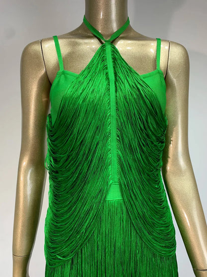 Celebrity Sexy Tassel Green Dress