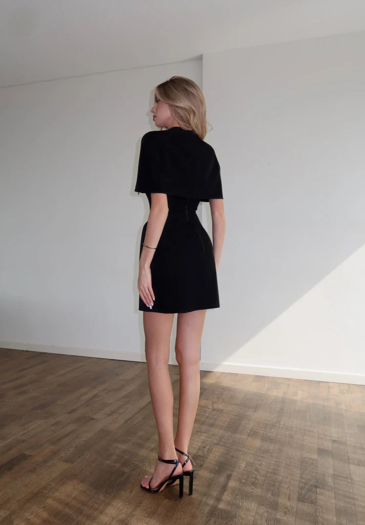 Solid Shawl Mini Dress Elegant Square-neck