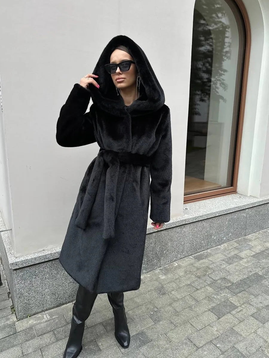 Fur Hooded Long Jacket