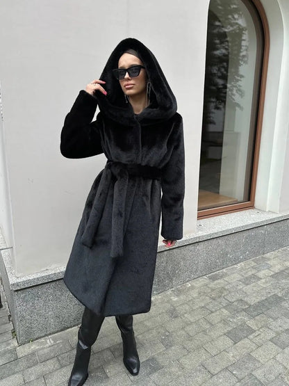 Fur Hooded Long Jacket