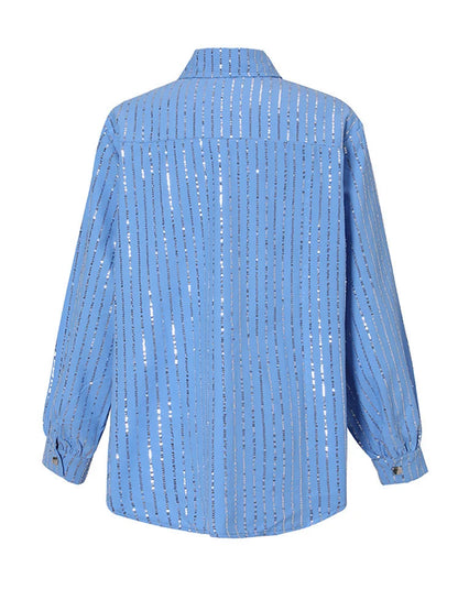 Blue Sequins Striped shirt