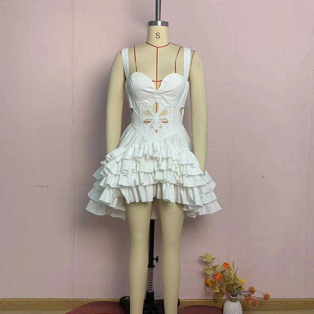 Cutout Ruffle Slimming Mini Dress