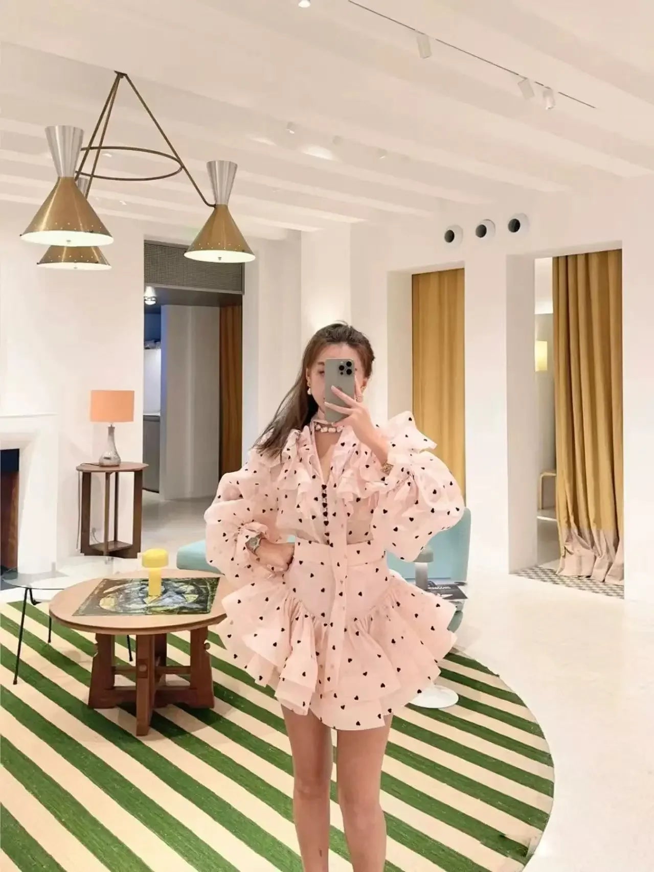 Peach Polka Dot Luxury Ruffle Skirt Set