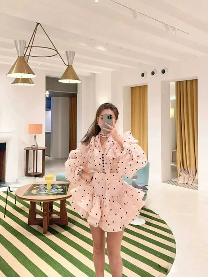 Peach Polka Dot Luxury Ruffle Skirt Set