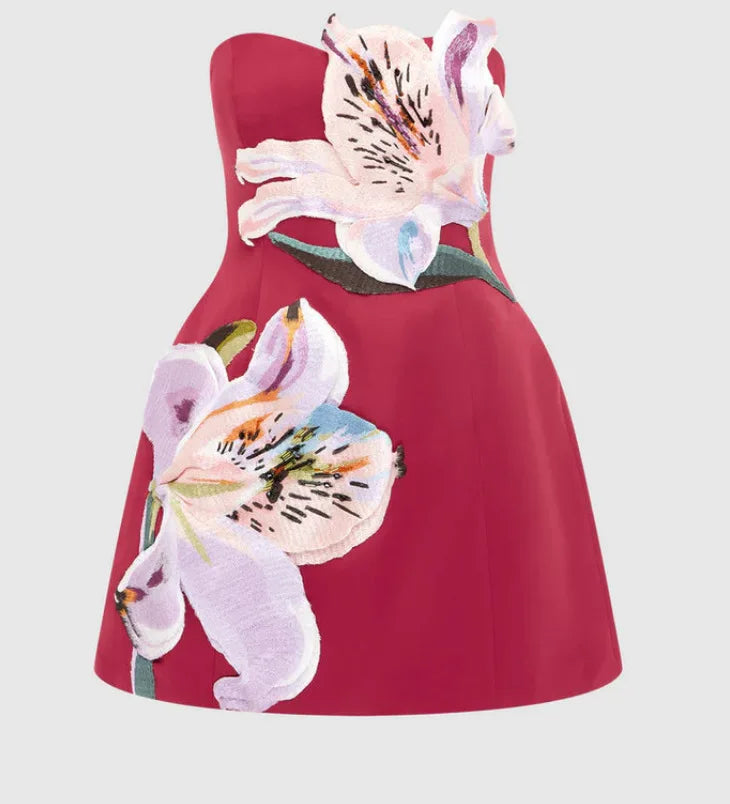 Elegant 3d Flower Patchwork A-Line Dress