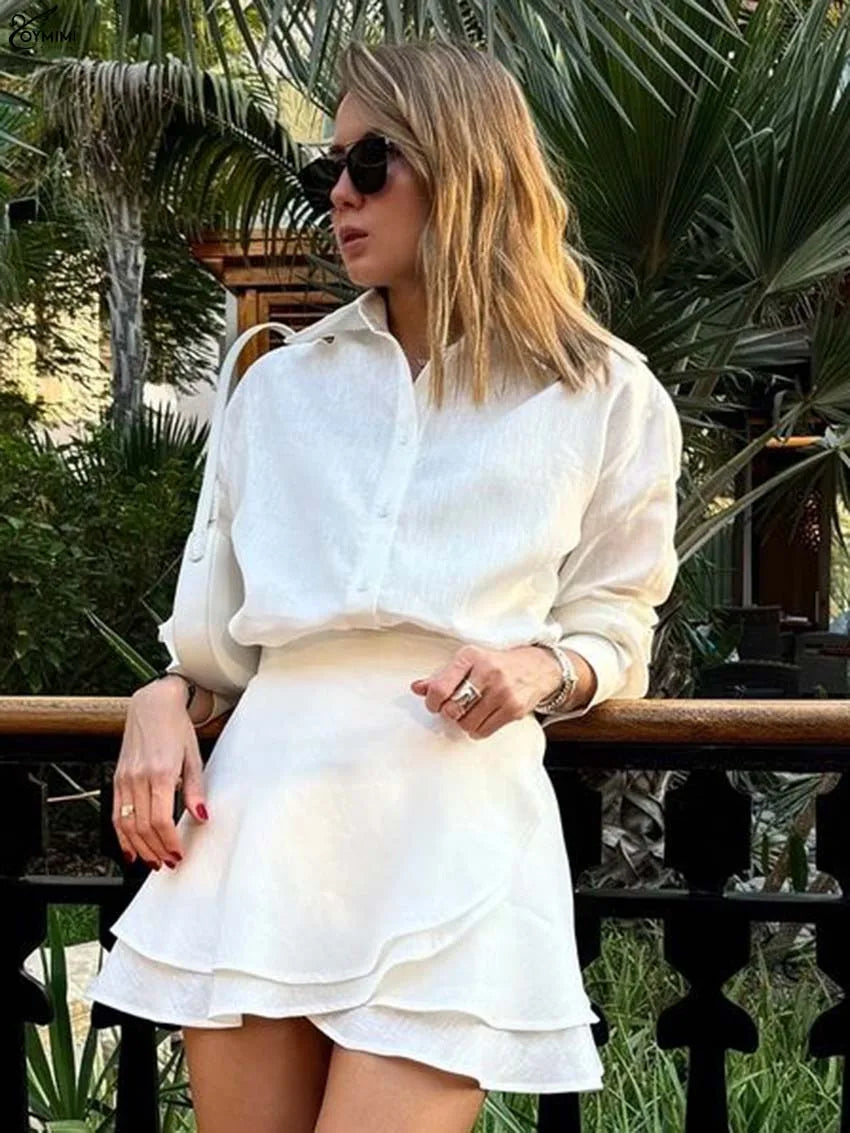 Summer Beige Cotton Two Piece Set