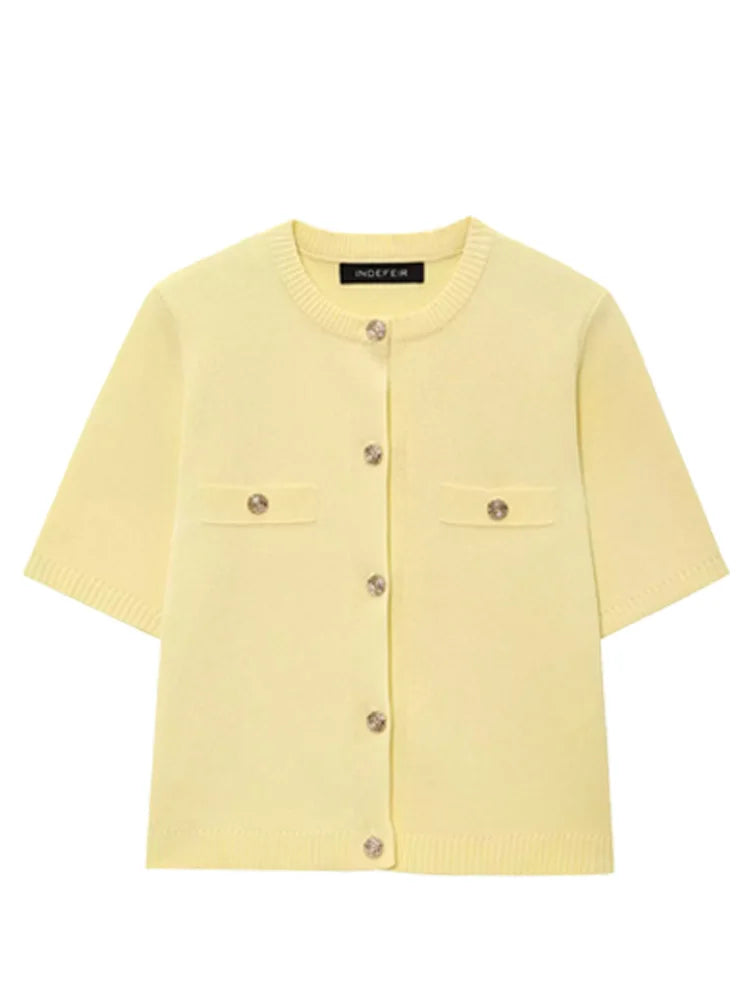 Knitwear Button Ladies Short Sleeve