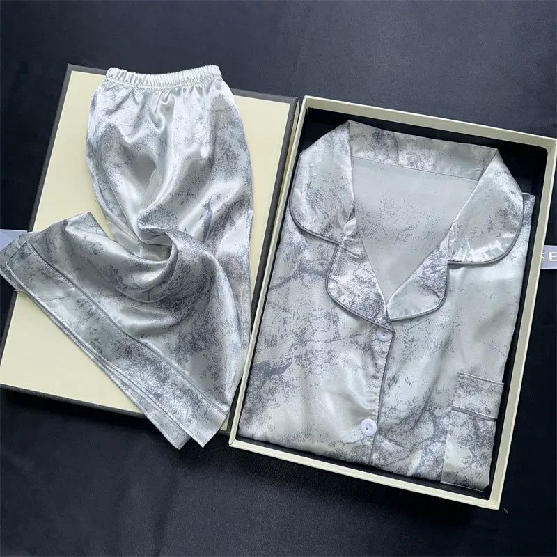 2 Pieces Print Satin PJs
