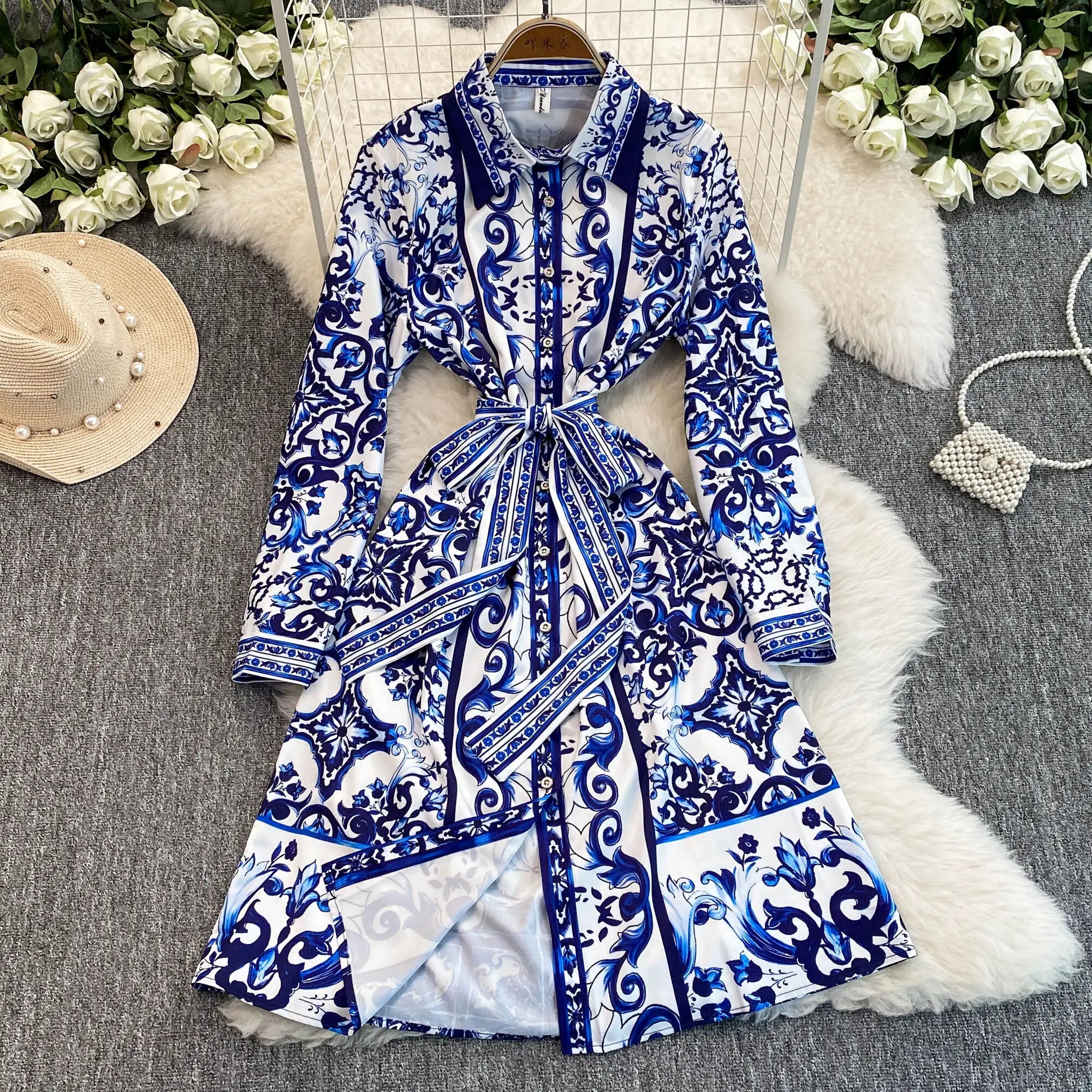 Spring Retro Blue White Red Dolce Dress - Shellss