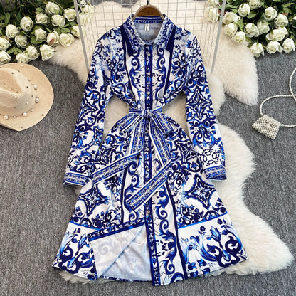Spring Retro Blue White Red Dolce Dress