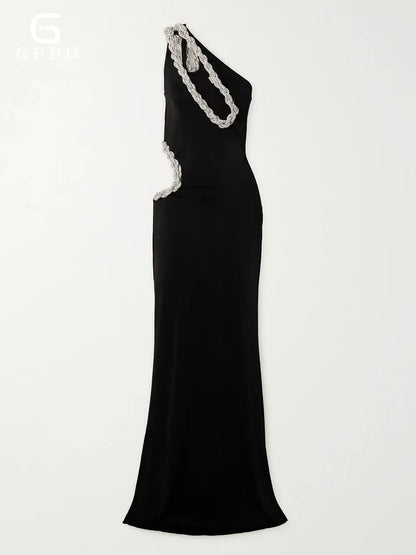 Diamond Design Party Dress Women Black Celebrity Evening Party Gowns