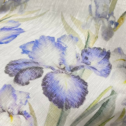 Top Quality Silk Linen White Blue Floral Print