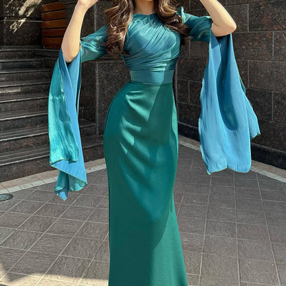 Fashion Satin Solid Robe Dress Ladies Temperament