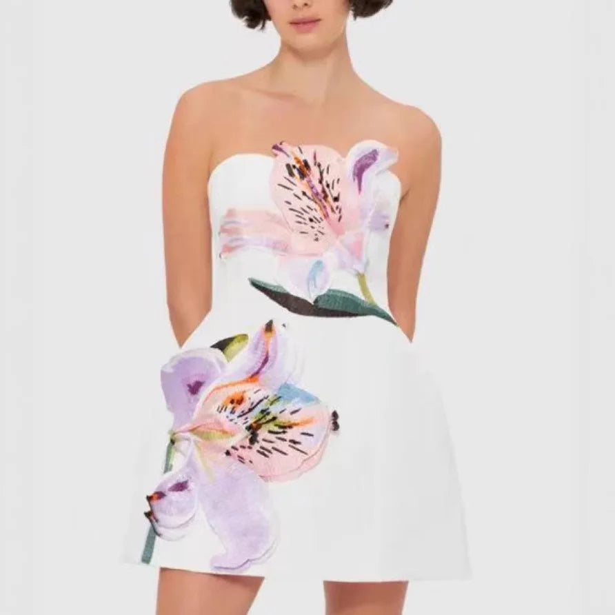 Elegant 3d Flower Patchwork A-Line Dress