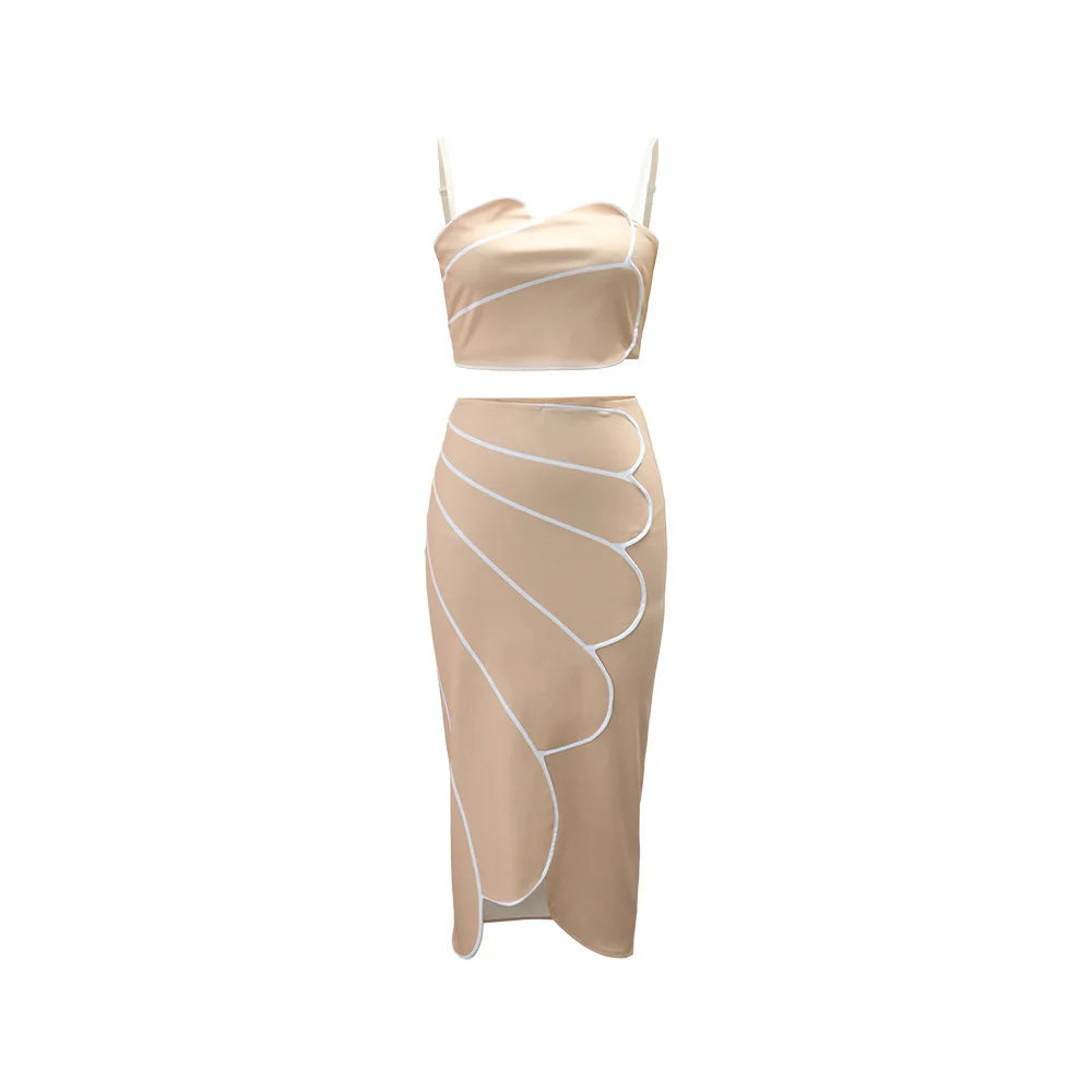 2 Piece Sets Tops And Skirt Elegant Women Sleeveless Sexy Midi Dress Fashion Evening Ladies Street Party Vestidos Summer
